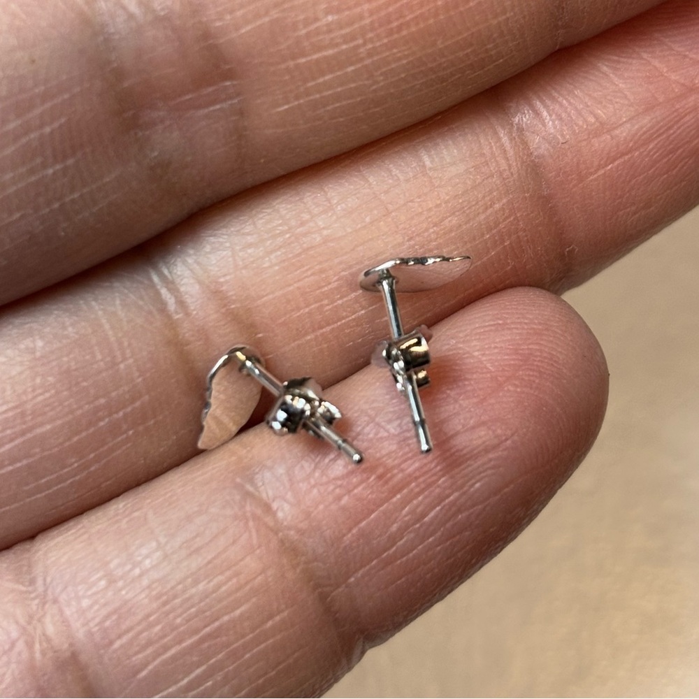 .925 Sterling Silver Petite Wings Women’s Stud Earrings, Small Wings - Picture 6 of 12